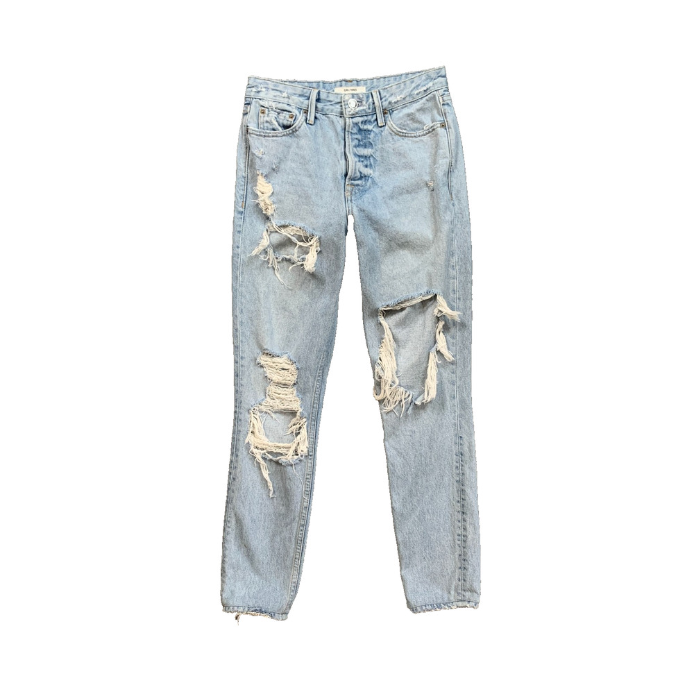 Grlfrnd Jeans Women 24 Denim Karolina Heavily Distressed Button Fly Straight Leg